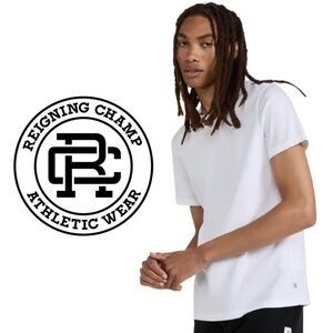 Reigning Champ White Striped Collar Short Sleeve Tee - Size XL